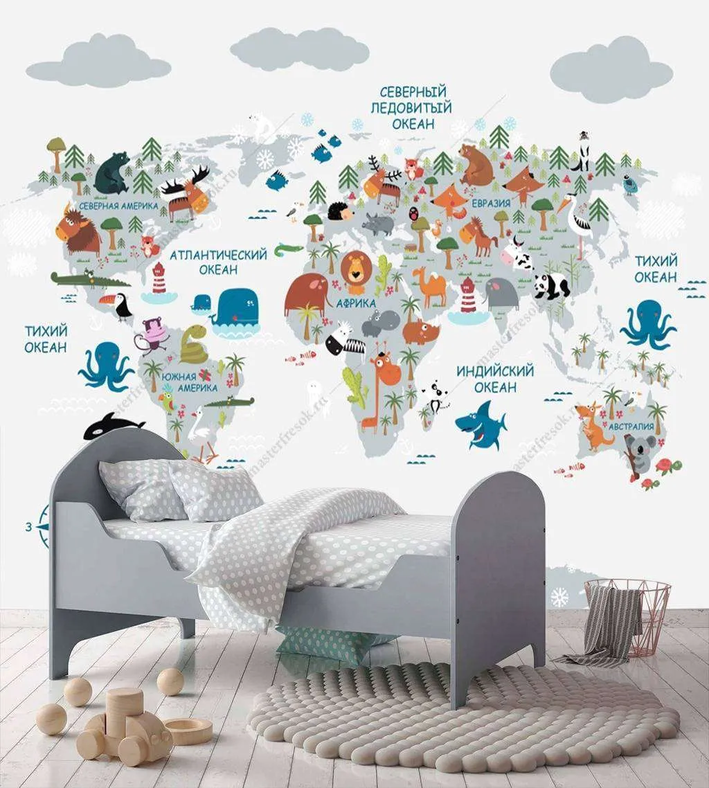 Фотообои Бесшовные обои на стену:  Карта на белом фоне. Артикул: 12-977  