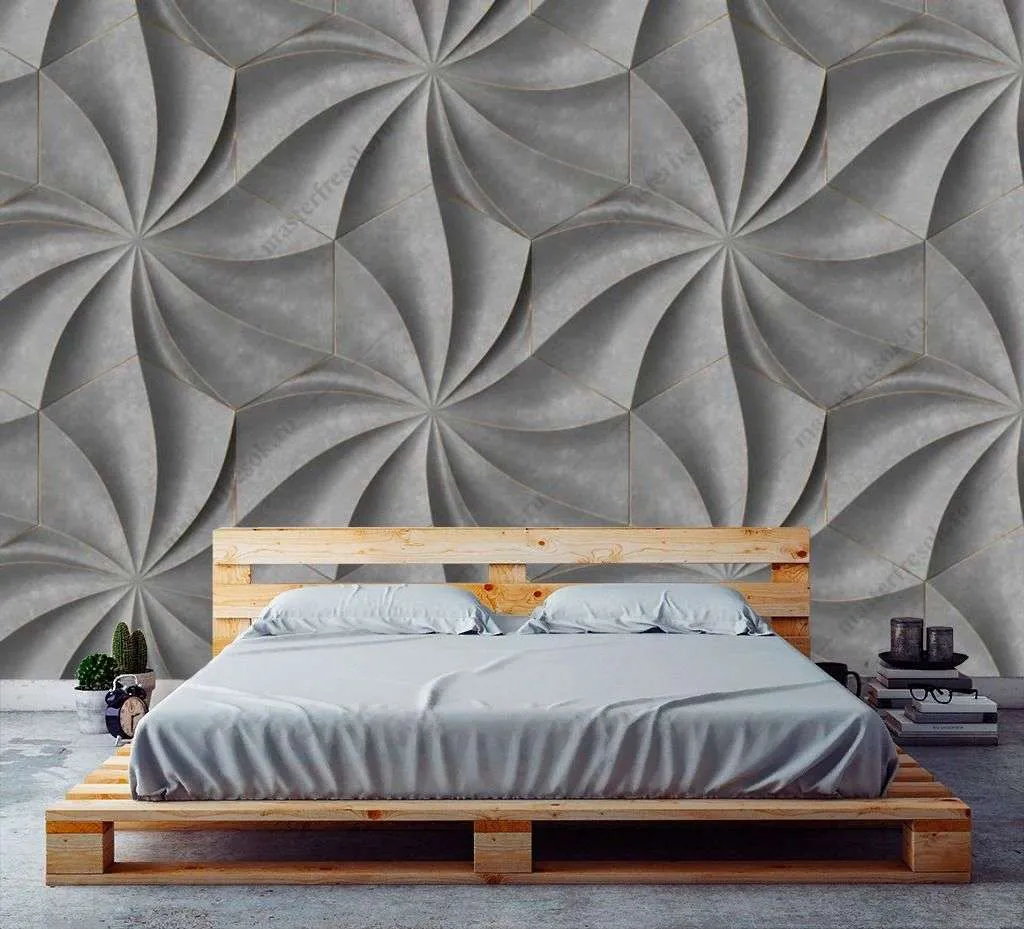 Фотообои в интерьере серые волны 3д  9-1574 фото