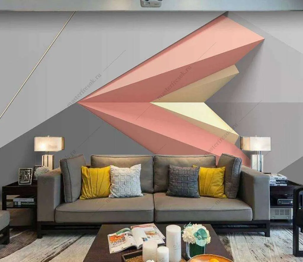 Фотообои в интерьере красный геометрический фон  16-089 фото