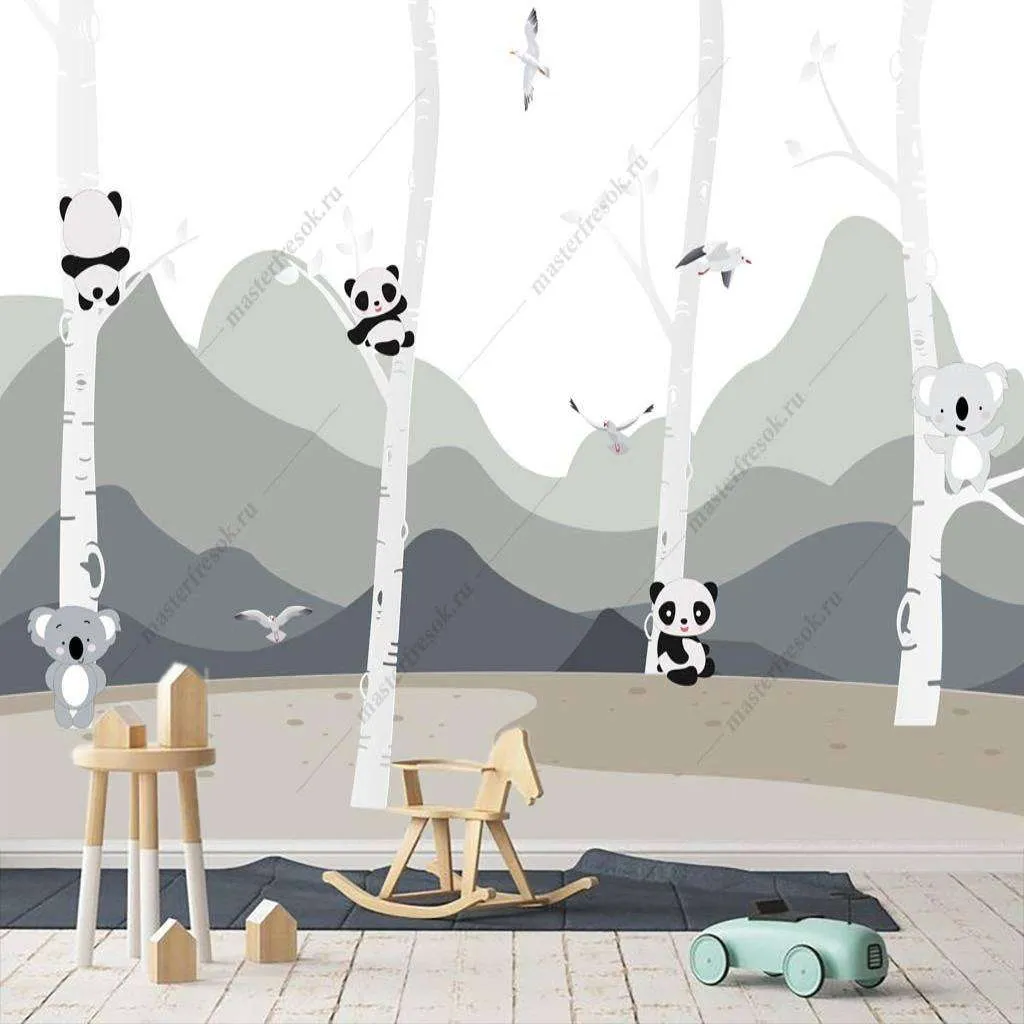 Фотообои в интерьере панда в лесу  12-1142 фото