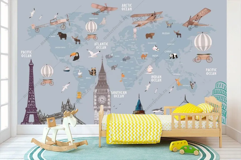 Фотообои Карта мира над городом  12-1363