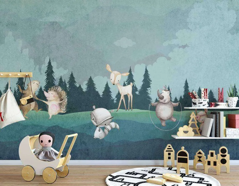 Фотообои в интерьере зверятки на лужайке  15-176 фото