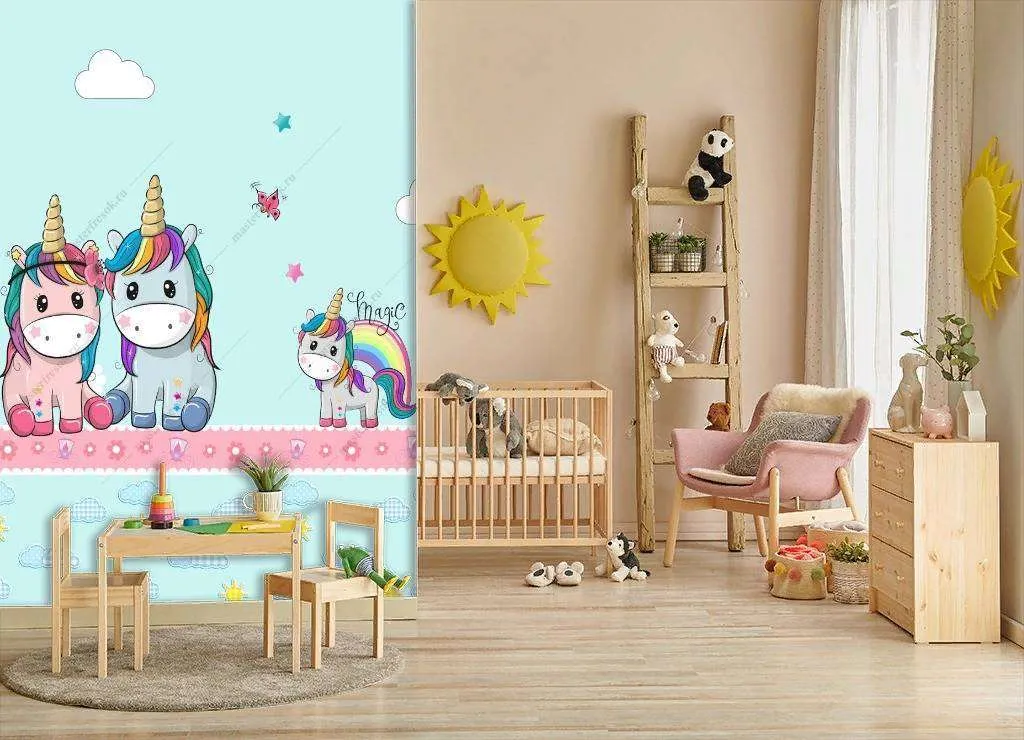 Фотообои в интерьере единороги малыши  12-865 фото