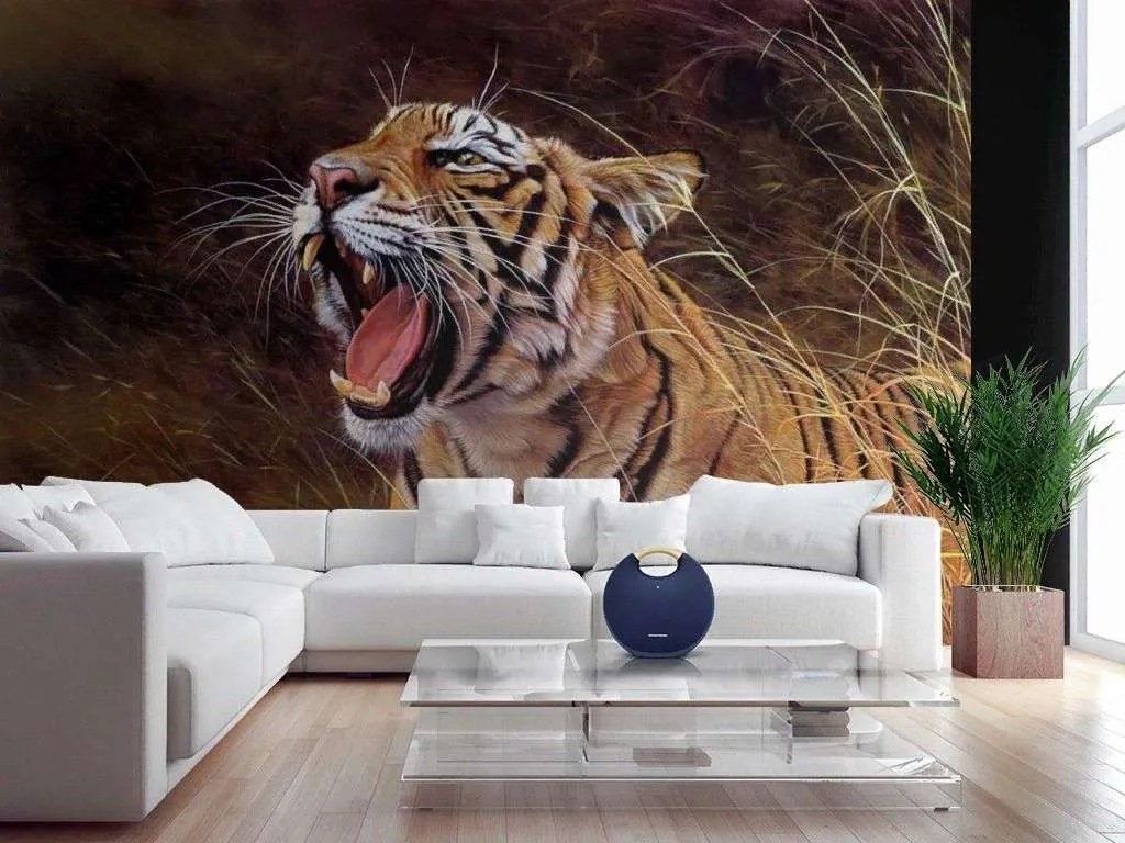 Фотообои в интерьере ревущий тигр  17-4420 фото