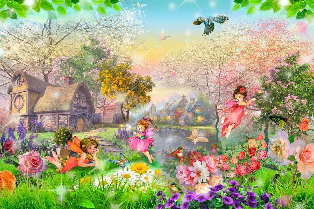 Фотообои в интерьере сказочная поляна с феями  7-443 фото