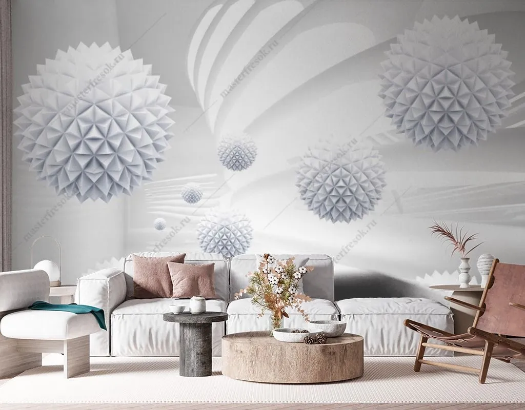 Фотообои в интерьере колючие сферы  14-295 фото