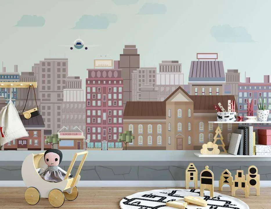 Фотообои в интерьере домики в городе  15-153 фото