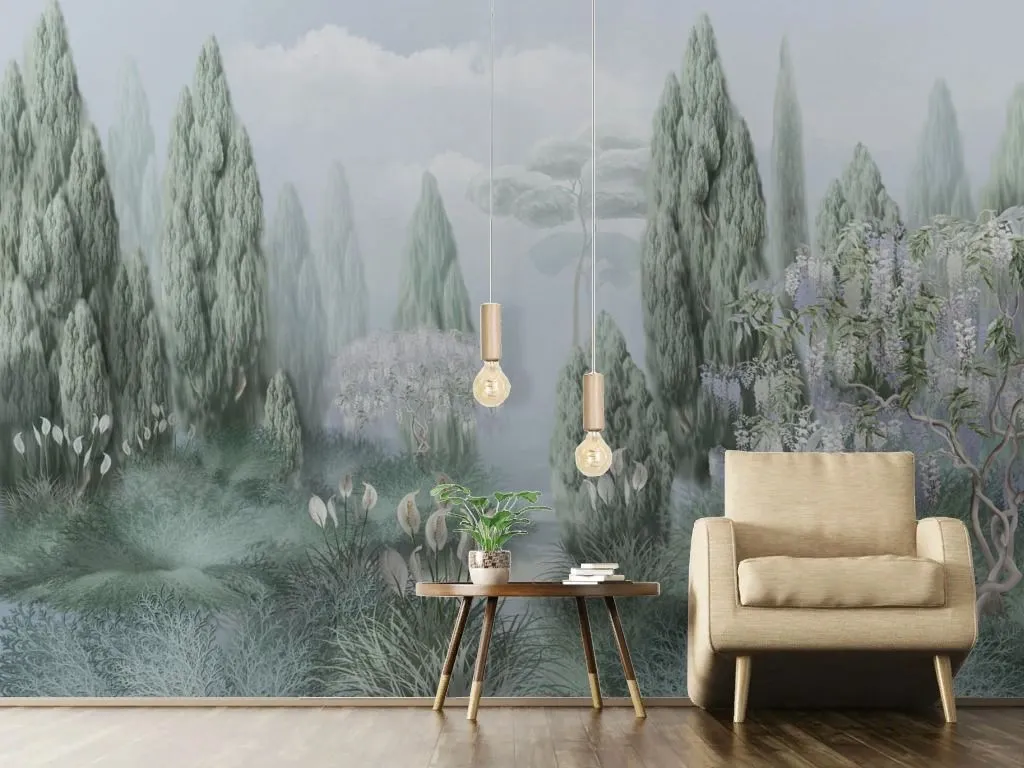 Фотообои в интерьере изумрудный лес  13-731 фото