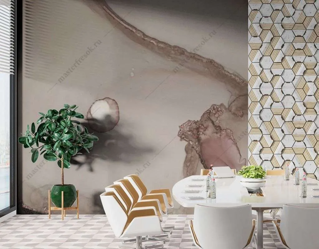 Фотообои в интерьере разводы акварель серые  9-1562 фото