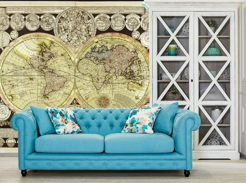 Фотообои в интерьере политическая карта мира для кабинета  1-096 фото