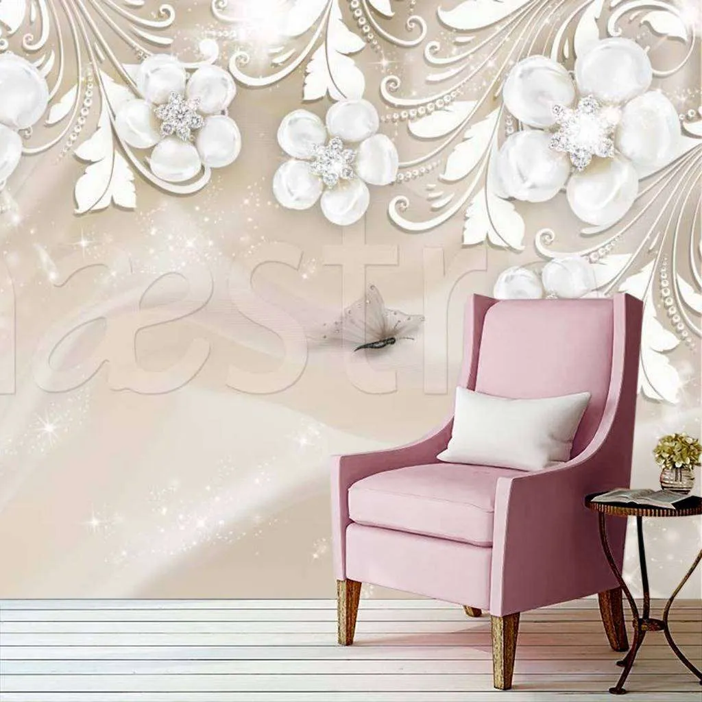 Фотообои 3д белые цветы на светлом шелке  10-499