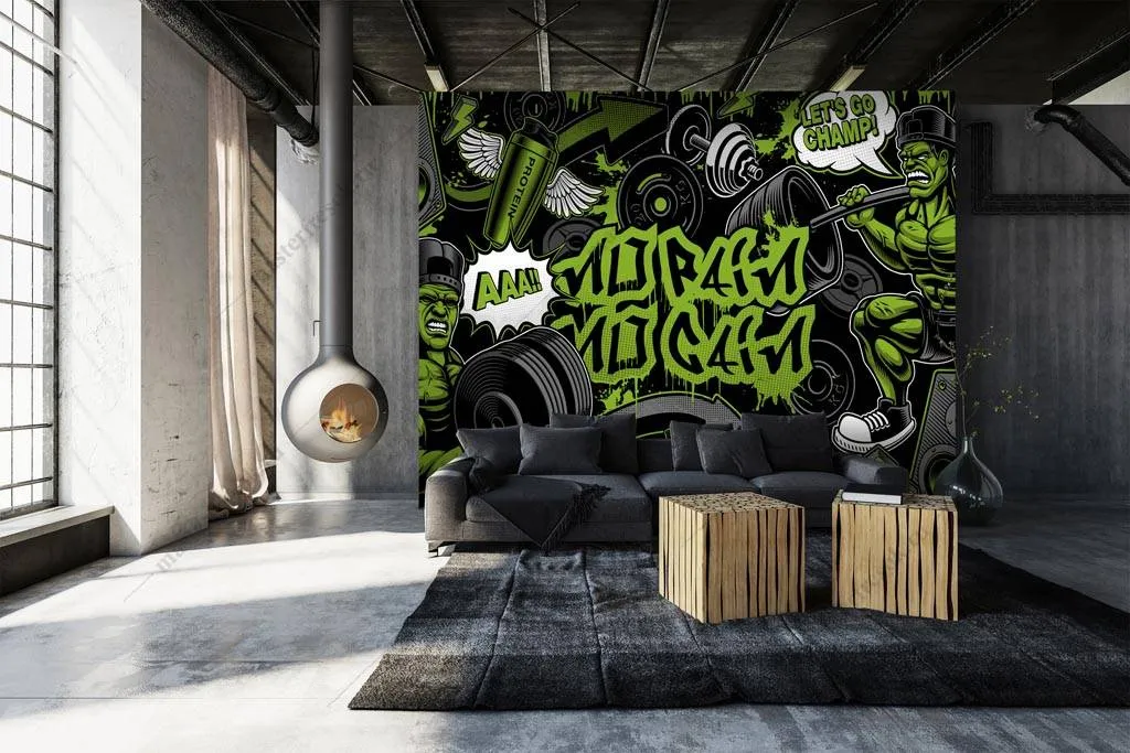 Фотообои Черно-зеленое граффити  12-1284