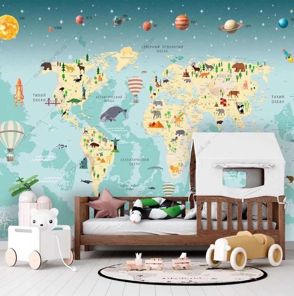 Фотообои в интерьере карта и планеты  12-1404 фото