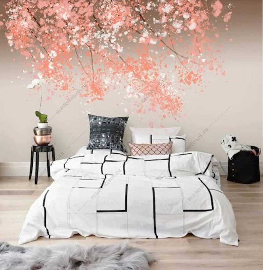 Фотообои в интерьере оранжевая сакура  15-946 фото