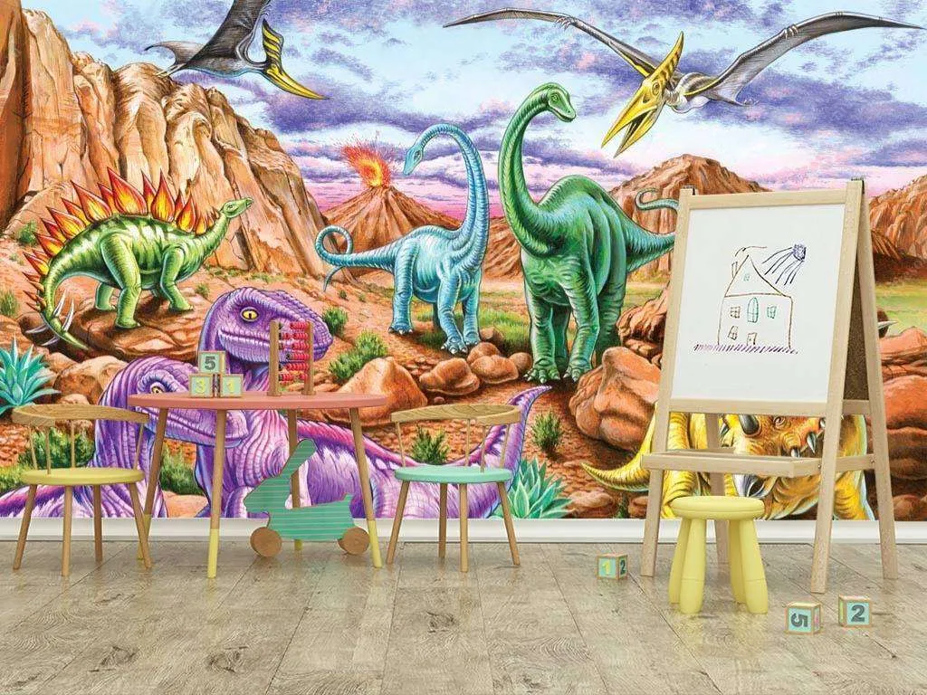 Фотообои в интерьере динозавры в горах  8-303 фото