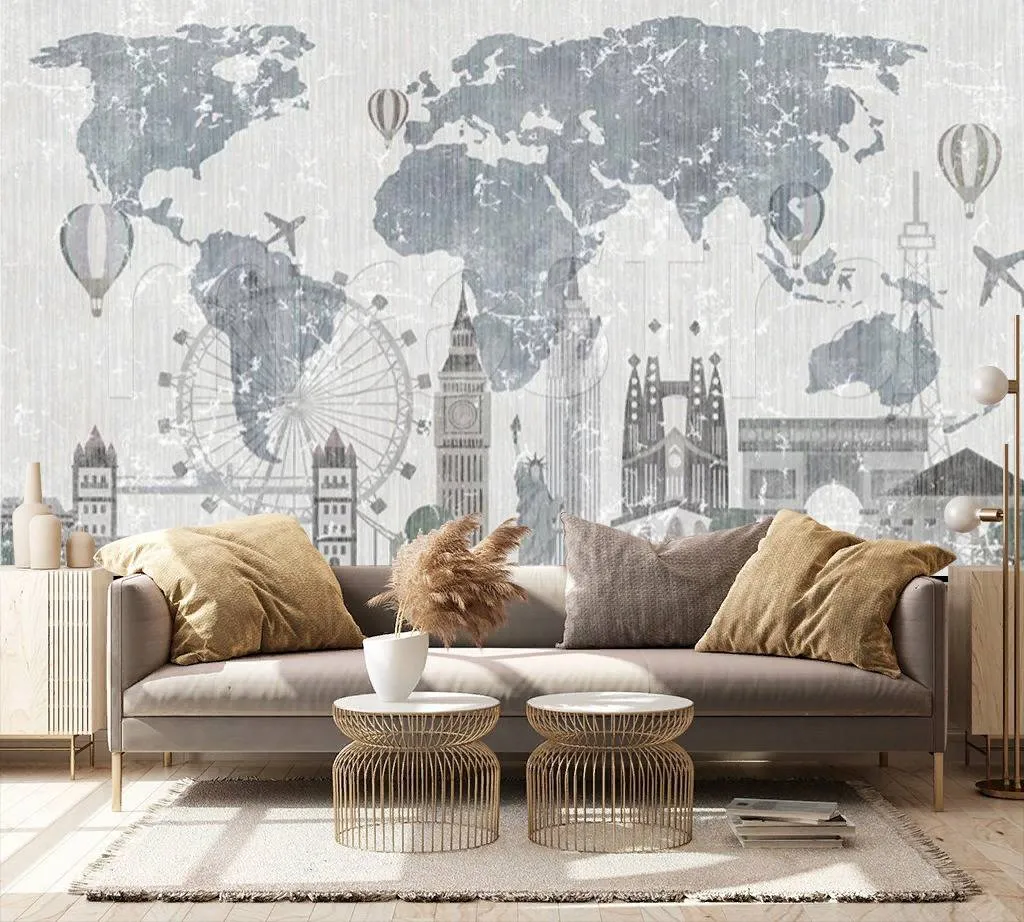 Фотообои в интерьере карта мира лофт  15-107 фото