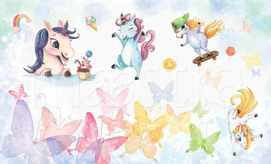 Фотообои в интерьере единороги и бабочки  15-047 фото