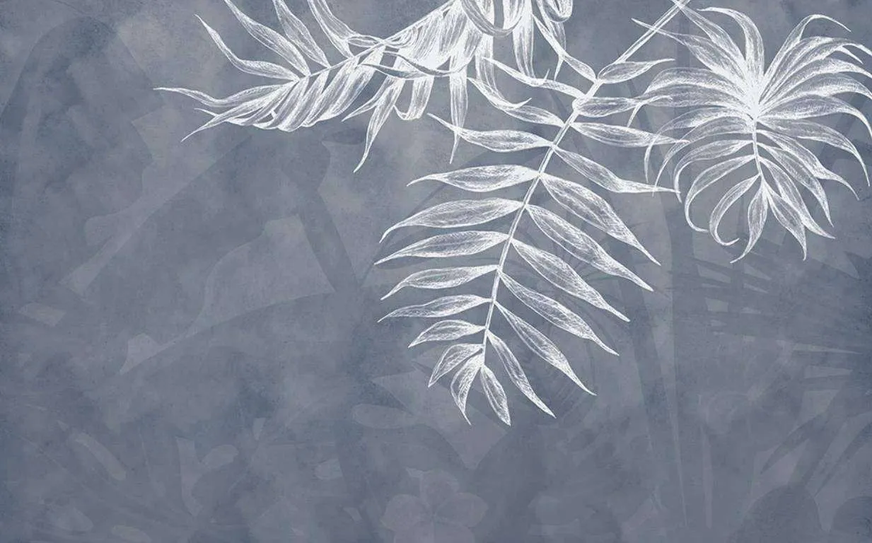 Фотообои в интерьере 3д узор белые тропические листья  15-472 фото