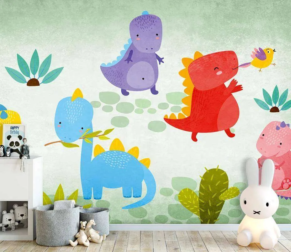 Фотообои в интерьере цветные динозавры  15-633 фото