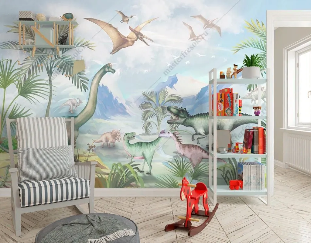 Фотообои в интерьере мир динозавров  13-555 фото