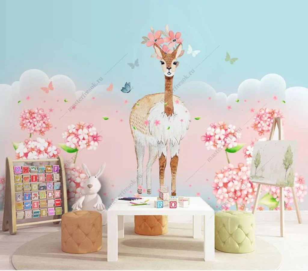Фотообои Олененок на розовом фоне  15-888