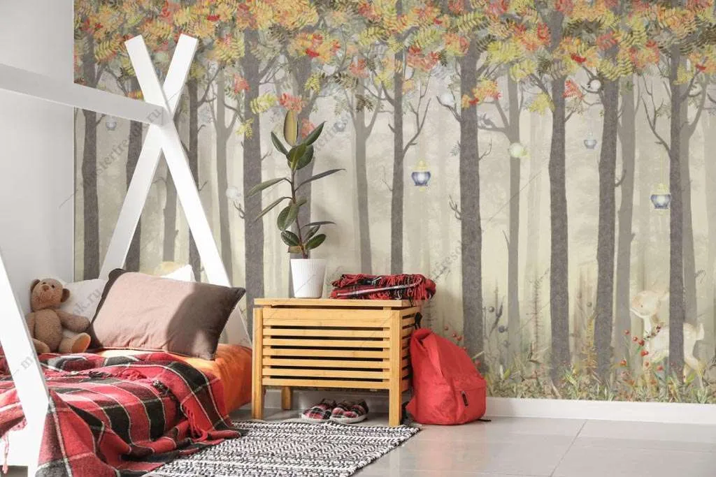 Фотообои в интерьере осенний лес  14-446 фото