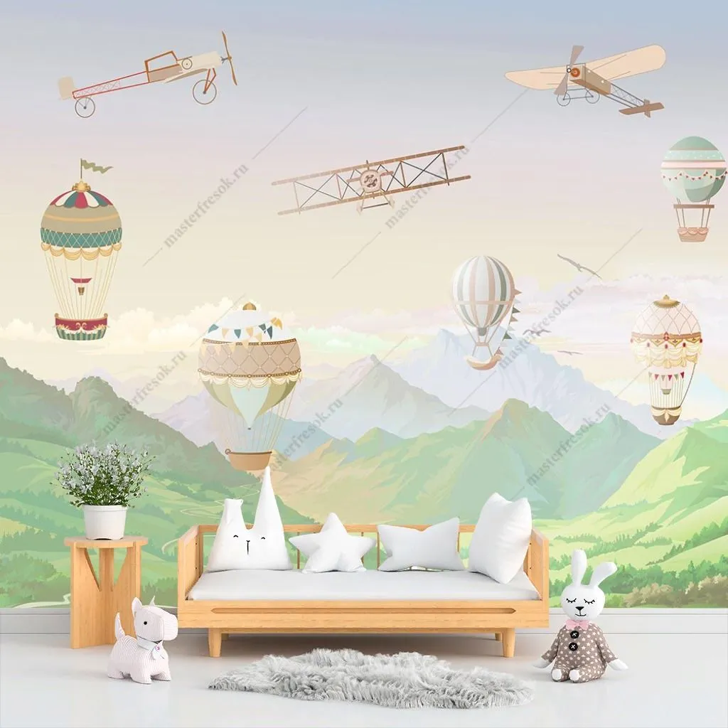 Фотообои в детскую горы и воздушные шары   12-1584