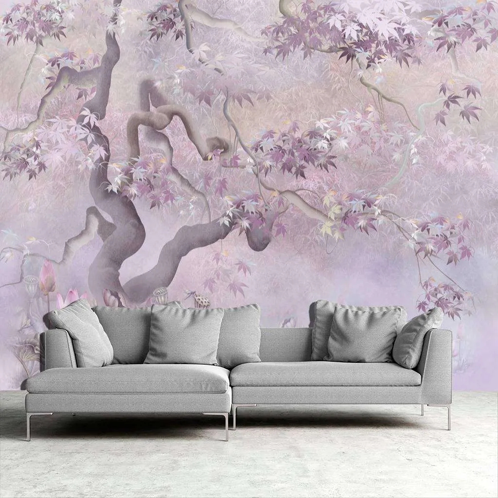 Фотообои в интерьере дерево с листьями  13-196 фото