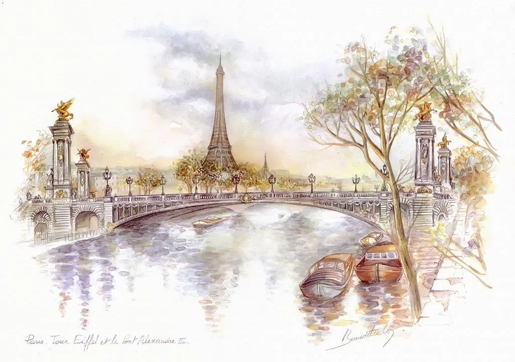 Фотообои в интерьере париж акварель  9-1432 фото