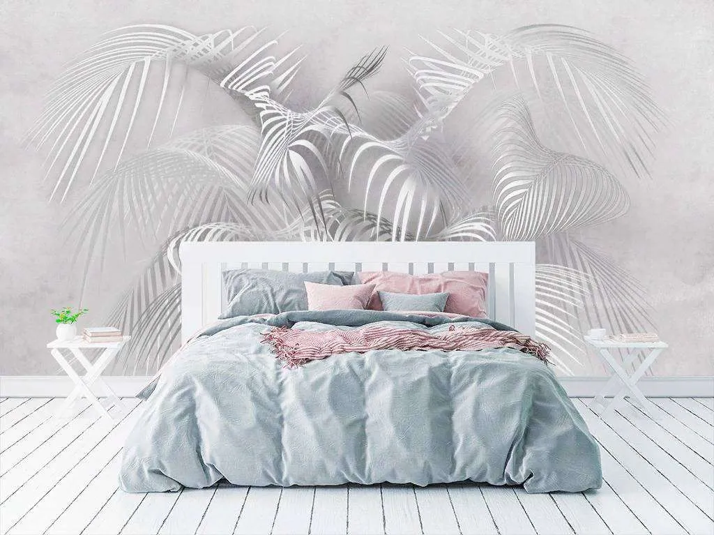 Фотообои в интерьере 3д листья папоротника  13-249 фото