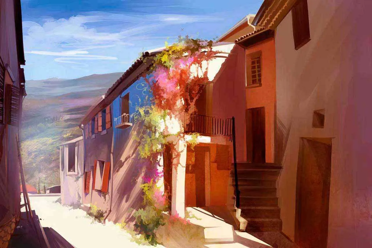 Фотообои в интерьере улочка, уходящая в горы  6-095 фото