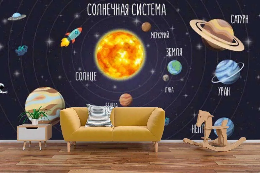 Фотообои в интерьере карта планет  14-167 фото
