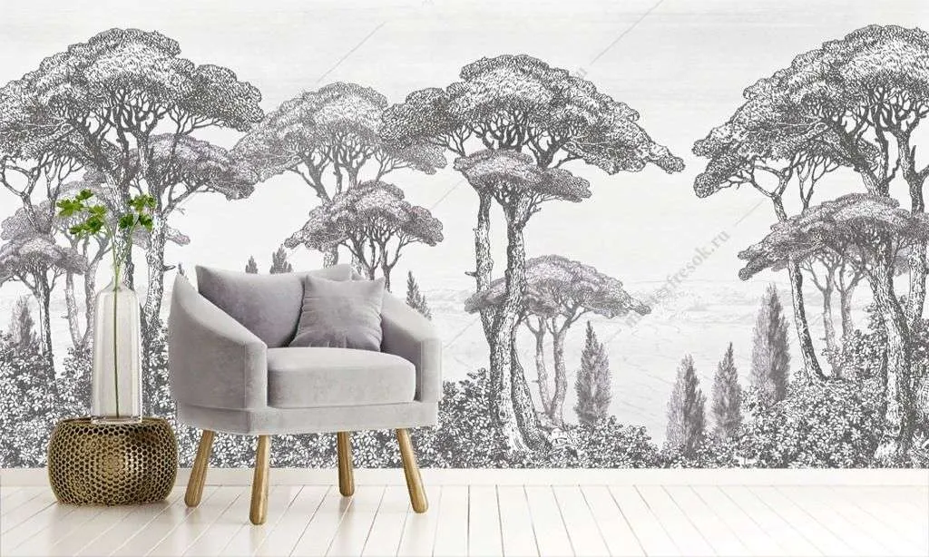 Фотообои в интерьере винтажные деревья  14-574 фото