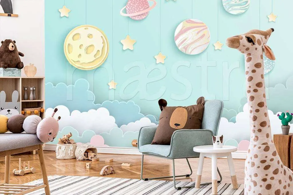 Фотообои в интерьере планеты над облаками  12-369 фото