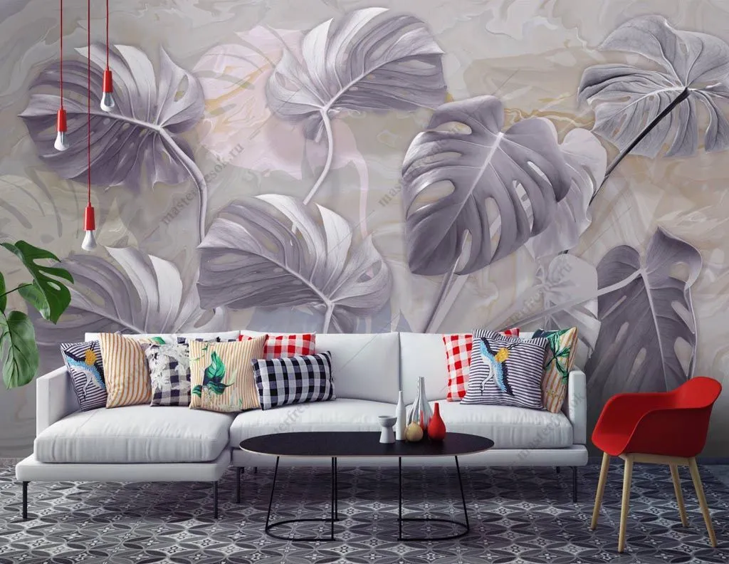 Фотообои Листья монстеры в сиреневом цвете  13-318