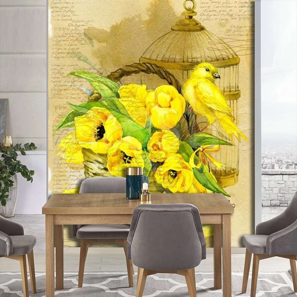 Фотообои в интерьере тюльпаны в корзине  10-137 фото