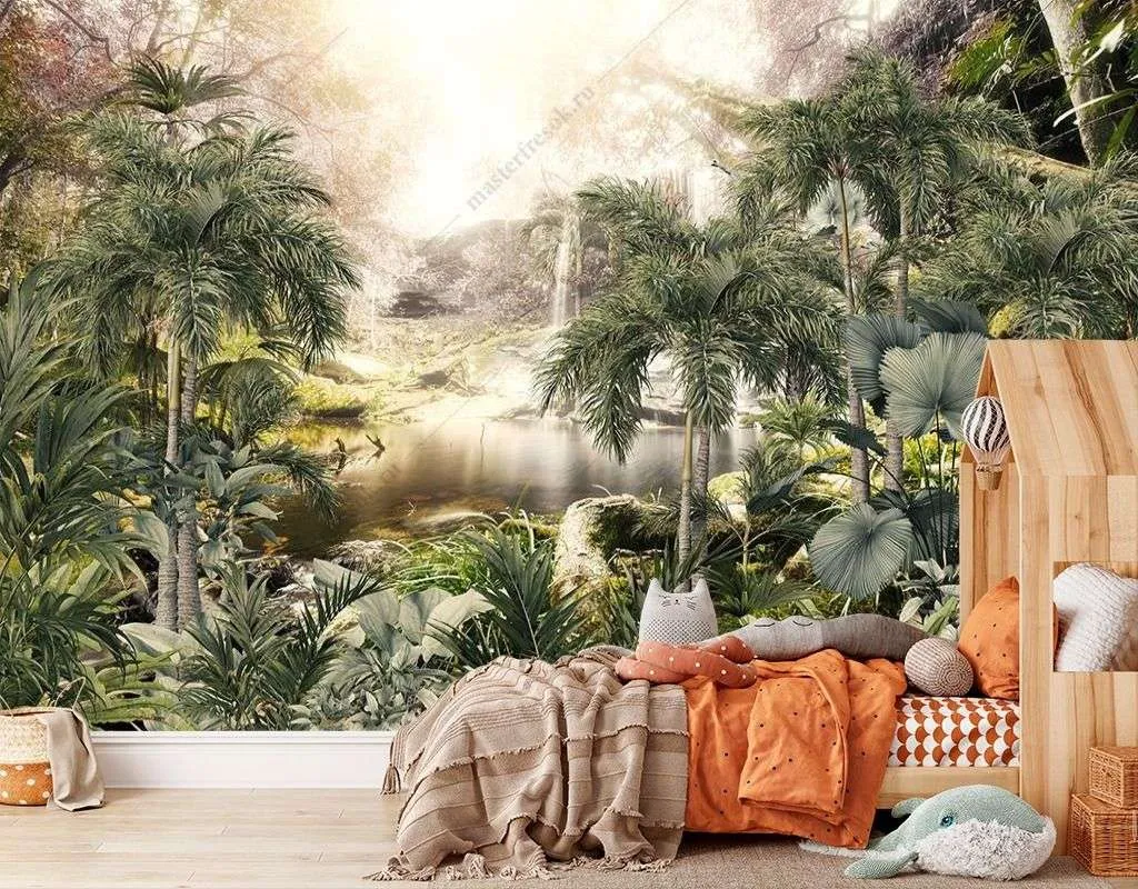 Фотообои в интерьере волшебный тропический лес  9-1704 фото