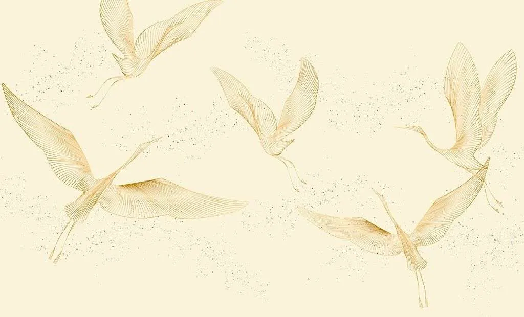 Фотообои в интерьере журавли на бежевом фоне  9-2104 фото