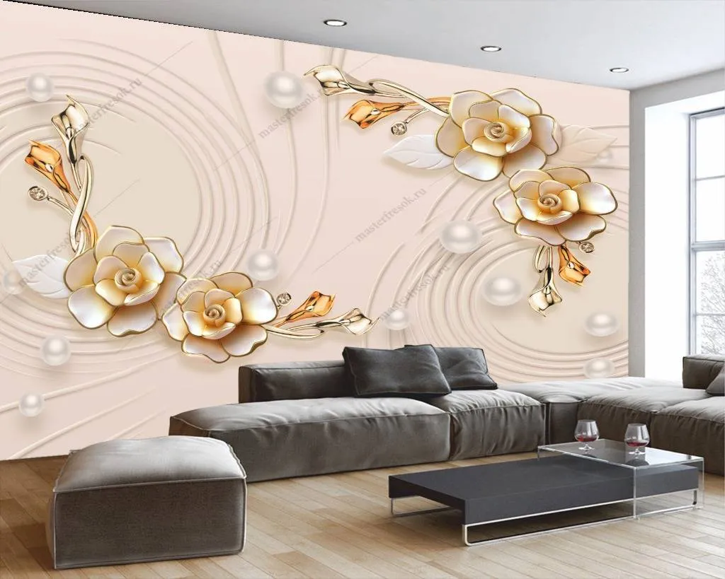 Фотообои 3д золотые цветочки  10-658