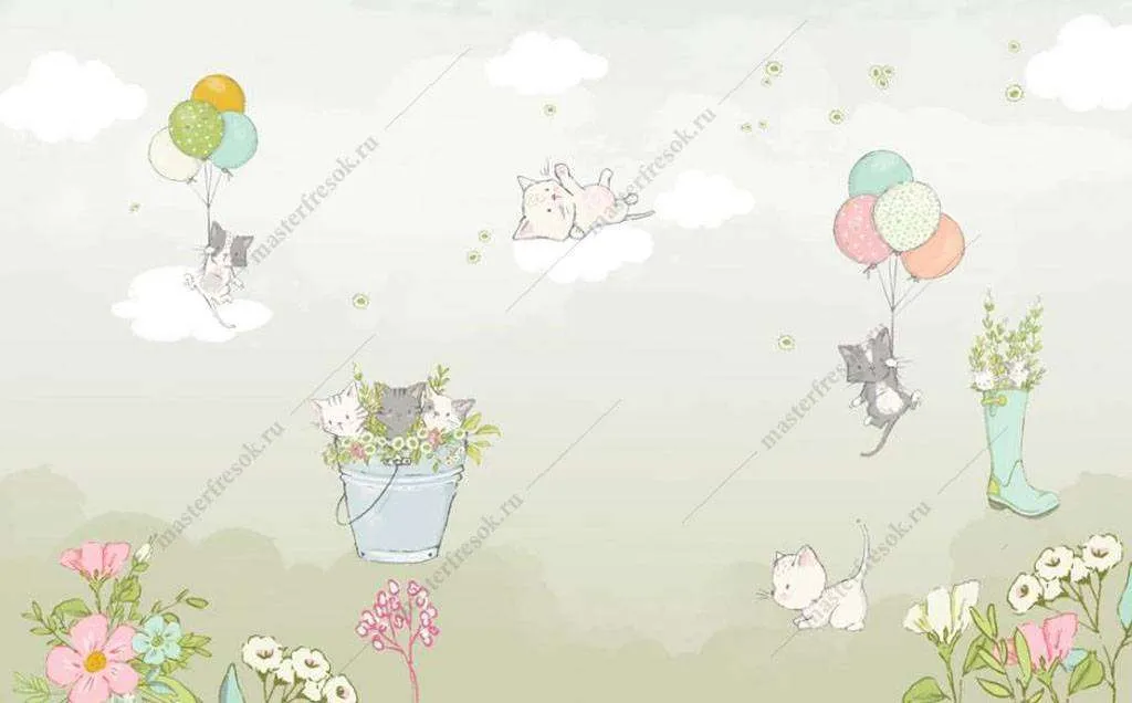 Фотообои в интерьере котята на облачках  16-013 фото