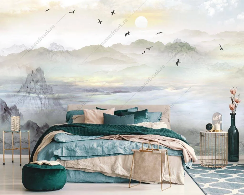 Фотообои в интерьере холмы акварелью  9-1368 фото