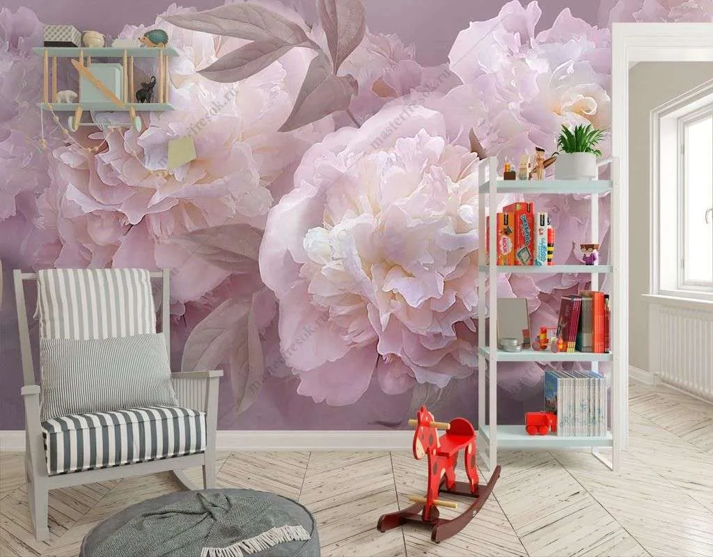 Фотообои в интерьере розовый букет пионов  13-411 фото