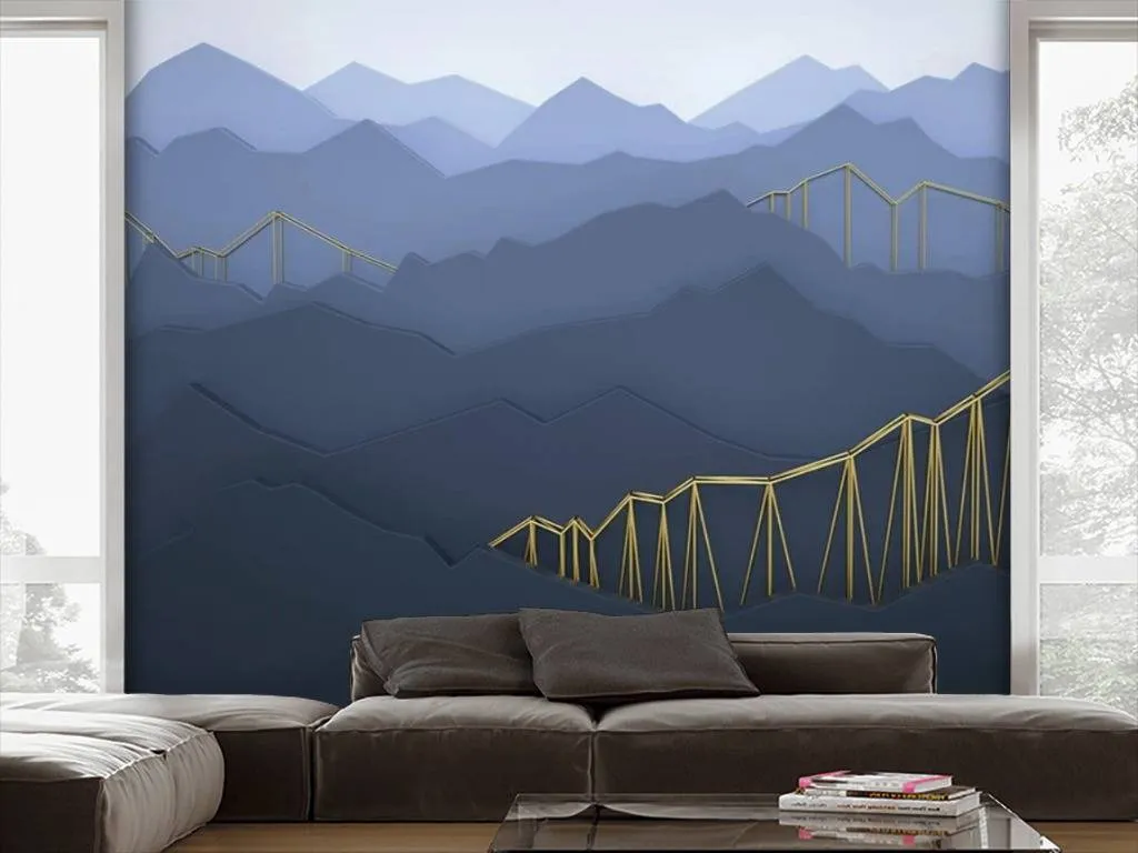 Фотообои 3д горы синие  15-453
