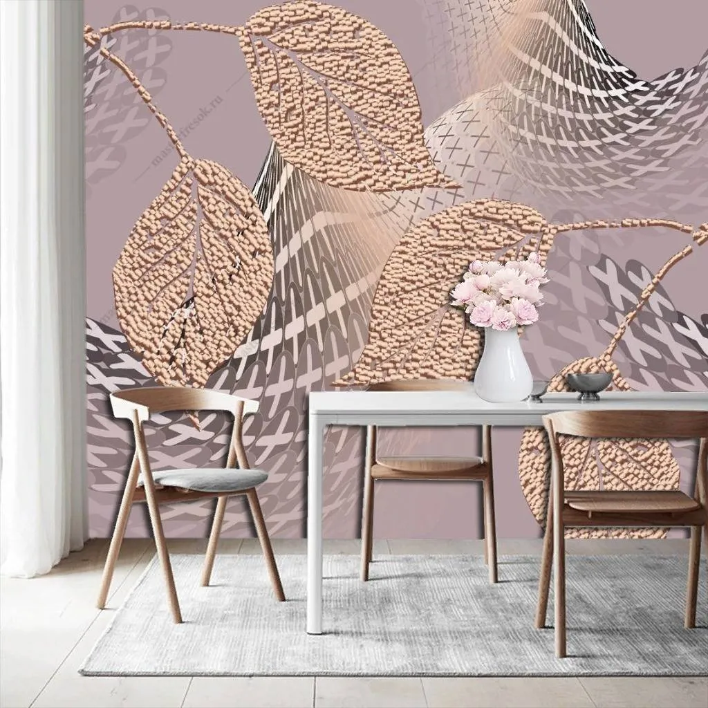 Фотообои в интерьере 3д золотые листья  10-834 фото