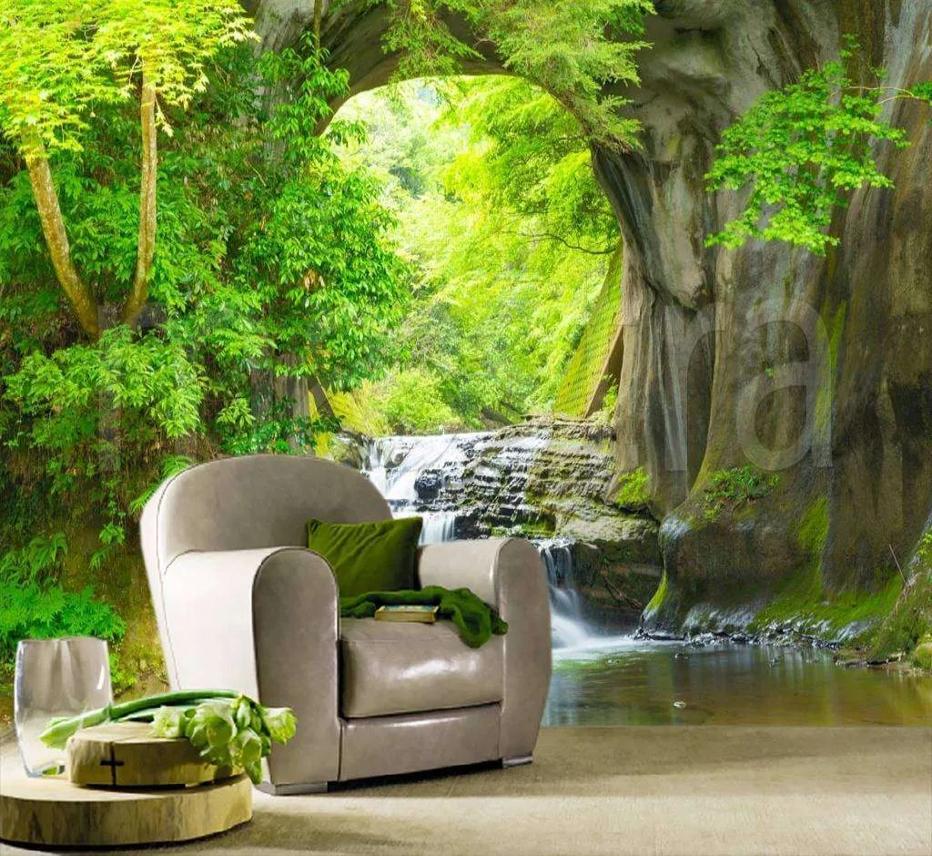 Фотообои в интерьере водопад 3 д  9-896 фото