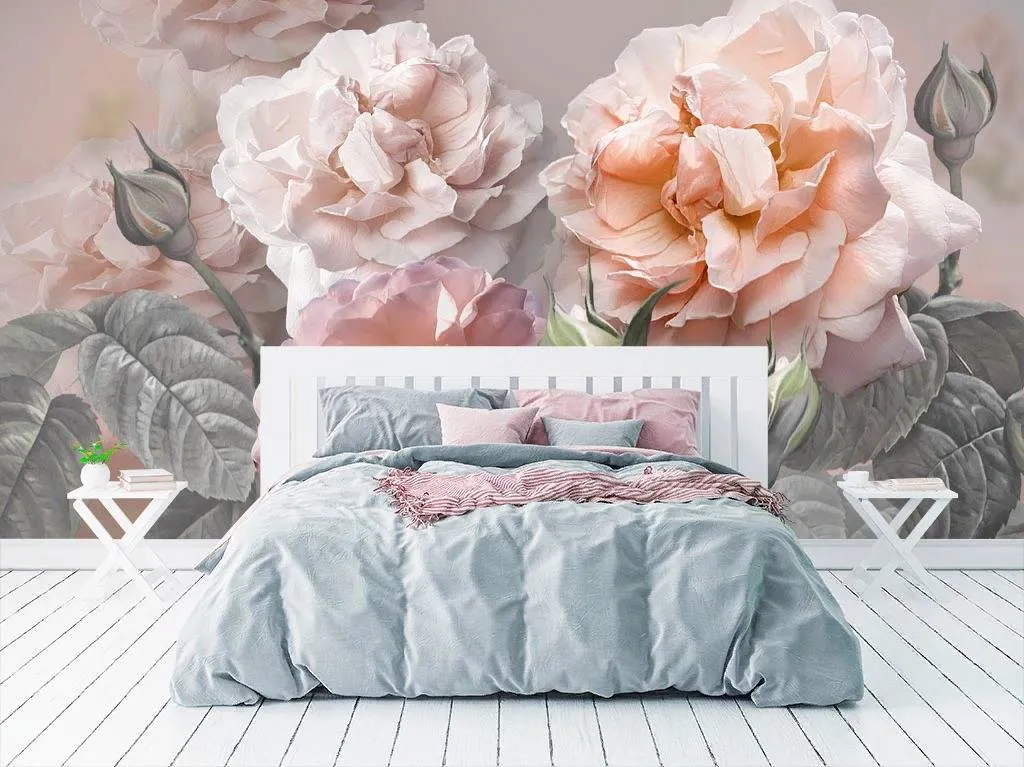 Фотообои в интерьере пионы акварелью  13-278 фото