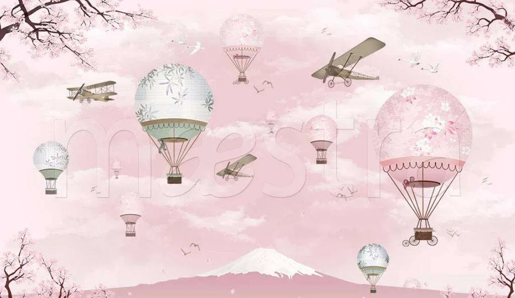 Фотообои в интерьере розовые воздушные шары на розовом фоне  15-088 фото