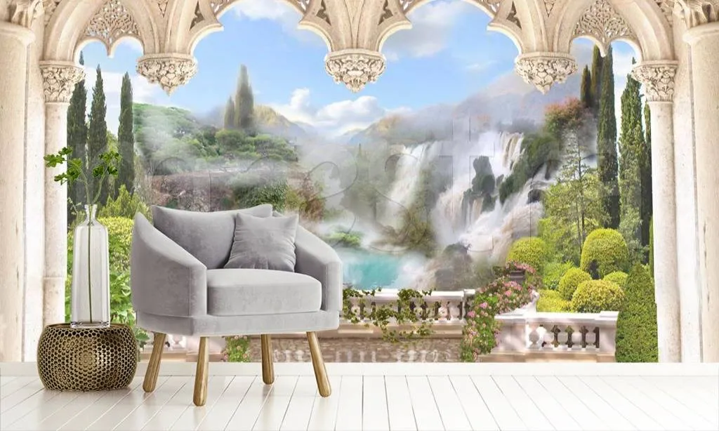 Фотообои в интерьере водопады в горах после дождя  3-045 фото