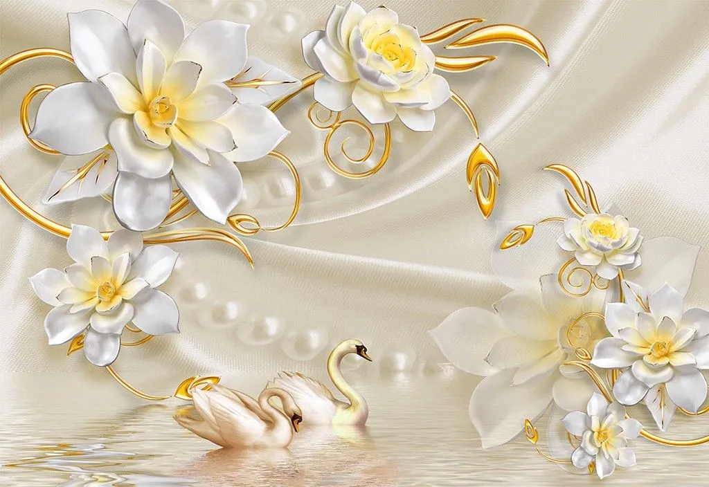 Фотообои в интерьере жемчужные лебеди  9-1737 фото