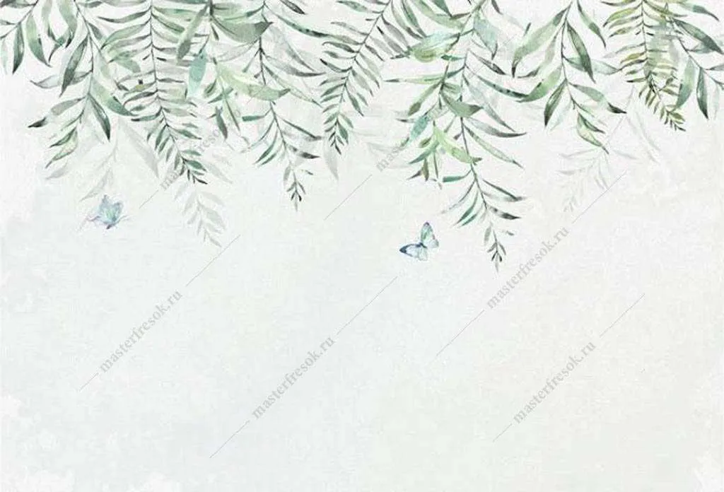 Фотообои в интерьере бабочки в листьях  16-182 фото